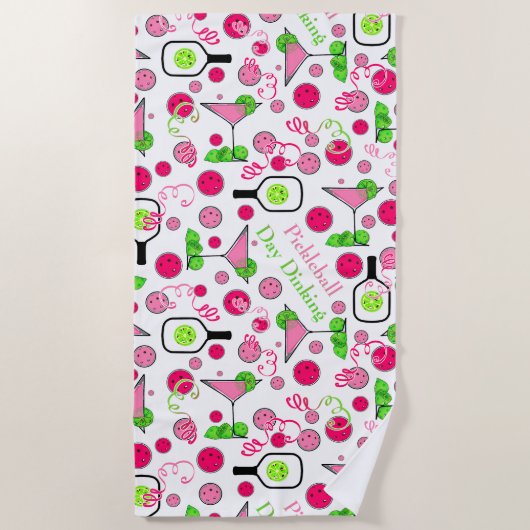Pickleball Day Dinking Cosmo Cocktail Rosa Grün Strandtuch (Vorderseite)