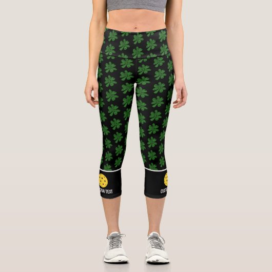 Pickleball Design Funny Lucky 4 Leaf Klee Custom Capri Leggings (Vorderseite)