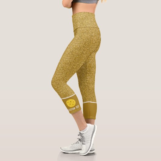 Pickleball Design Gold Glitzer Print Custom Capri Leggings (Links)