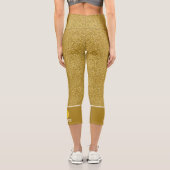 Pickleball Design Gold Glitzer Print Custom Capri Leggings (Rückseite)