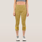 Pickleball Design Gold Glitzer Print Custom Capri Leggings (Vorderseite)