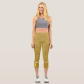 Pickleball Design Gold Glitzer Print Custom Capri Leggings (Vorderseite)
