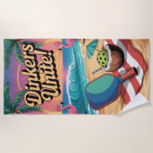 Pickleball Dinkers vereint Flamingo Paddle Strandtuch (Vorderseite)