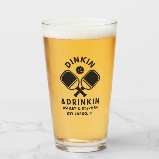 Pickleball Dinkin & Drinkin Pint Glas (Vorne (Gefüllt))
