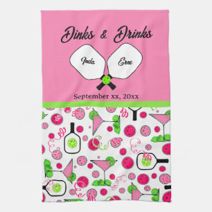 Pickleball Dinks & Drinks Brautparty Pink Cosmo Geschirrtuch