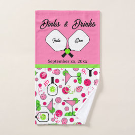 Pickleball Dinks & Drinks Brautparty Pink Cosmo Handtuch