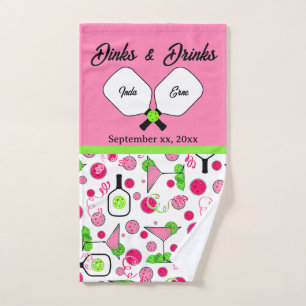 Pickleball Dinks & Drinks Brautparty Pink Cosmo Handtuch
