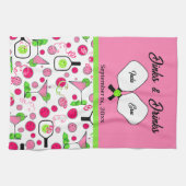 Pickleball Dinks & Drinks Brautparty Pinker Cosmo Geschirrtuch (Horizontal)