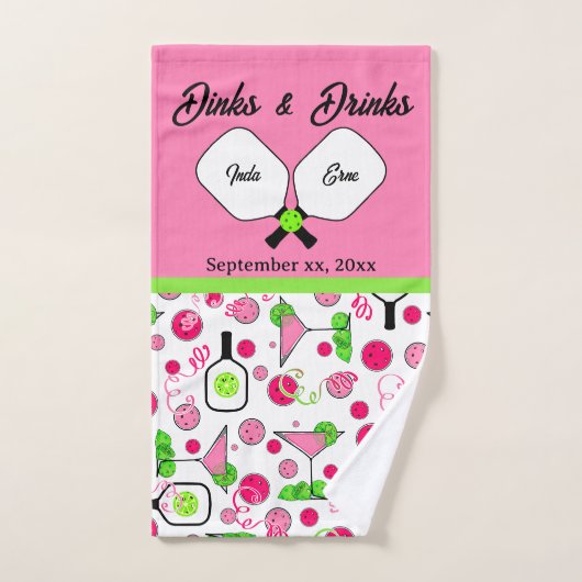 Pickleball Dinks & Drinks Bridal Shower Pink Cosmo Handtuch (Handtuch)