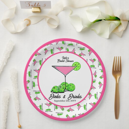 Pickleball Dinks & Drinks Pink Cosmo Cocktails Pappteller (Hochzeit)