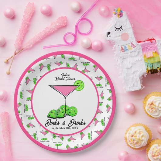 Pickleball Dinks & Drinks Pink Cosmo Cocktails Pappteller (Party)