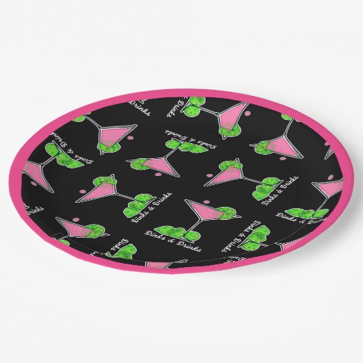 Pickleball Dinks & Drinks Pink Cosmo Cocktails  Pappteller (Schrägansicht)