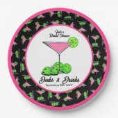 Pickleball Dinks & Drinks Pink Cosmo Cocktails  Pappteller (Vorderseite)