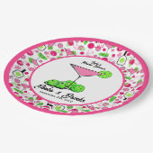 Pickleball Dinks & Drinks Pink Grüne Cocktails Pappteller (Schrägansicht)