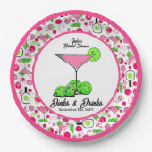 Pickleball Dinks & Drinks Pink Grüne Cocktails Pappteller (Vorderseite)