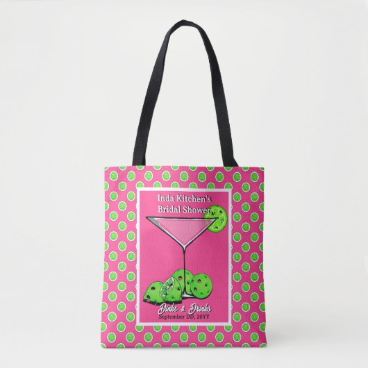 Pickleball Dinks & Drinks Rosa und Grün Personalis Tasche (Vorderseite)