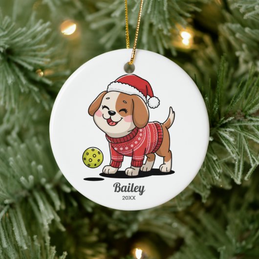 Pickleball Dog, Ugly Christmas Sweater, Ihr Foto Keramik Ornament (Baum)