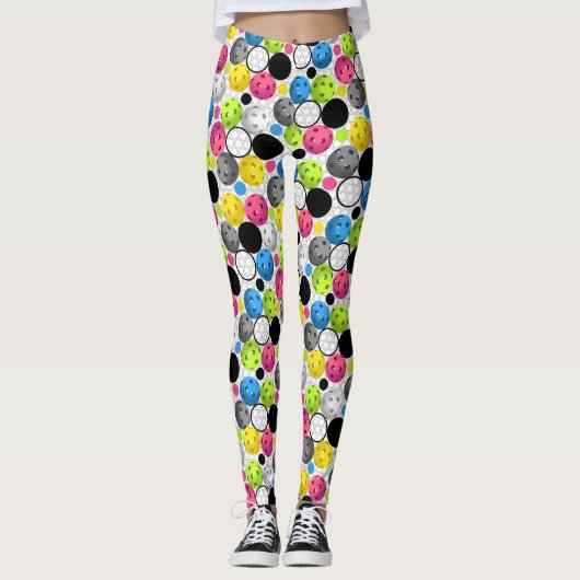 Pickleball Druck mit pinkfarbenen Bällen Leggings (Vorderseite)