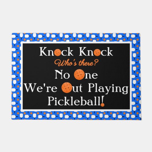 Pickleball-Eingang Klopf Klopf-Witz Blau Orange Fußmatte (Vorderseite)