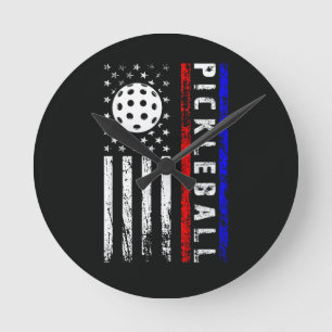 Pickleball-Enthusiasten 4. Juli Amerikanische Flag Runde Wanduhr