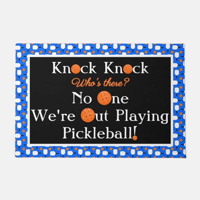Pickleball Entryway Knock Knock Joke Blue Orange Fußmatte (Vorderseite)