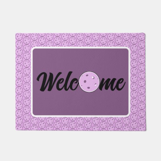 Pickleball Entryway Lavender und White Welcome Fußmatte (Vorderseite)
