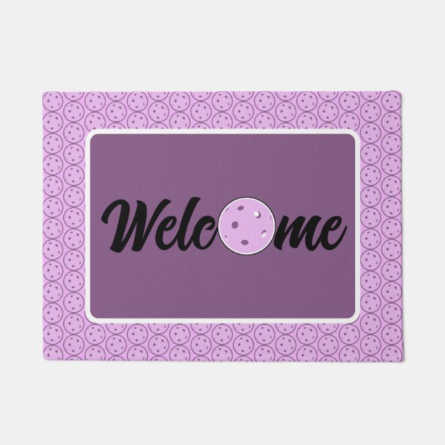Pickleball Entryway Lavender und White Welcome Fußmatte (Vorderseite)