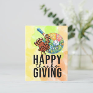 Pickleball-Erntedank mit Truthahn und Schläger Postkarte