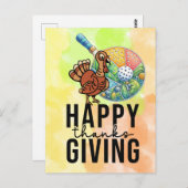 Pickleball-Erntedank mit Truthahn und Schläger Postkarte (Vorne/Hinten)