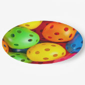 Pickleball farbenfroh pappteller (Schrägansicht)