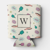 Pickleball! Farbiges Mit Monogramm Anfangsmuster Dosenkühler (Rückseite)