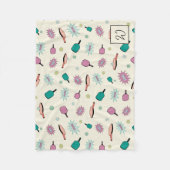 Pickleball! Farbiges Monogramm-Anfangsmuster Fleecedecke (Vorderseite)