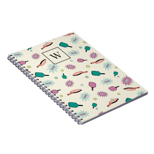 Pickleball! Farbiges Monogramm-Anfangsmuster Notizblock (Rechte Seite)