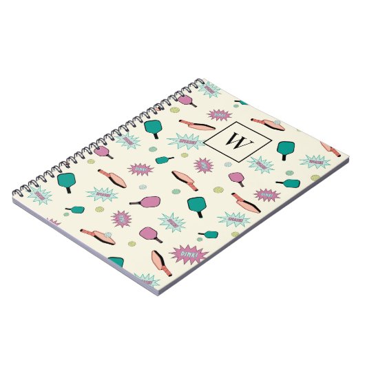 Pickleball! Farbiges Monogramm-Anfangsmuster Notizblock (Linke Seite)