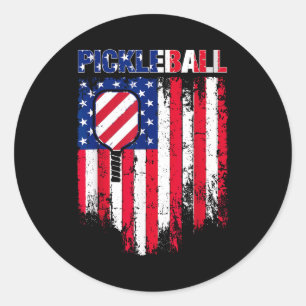 Pickleball-Flagge mit Paddle für patriotische Spie Runder Aufkleber