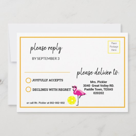 Pickleball Flamingos B'day Einladung + UAWG (Rückseite)