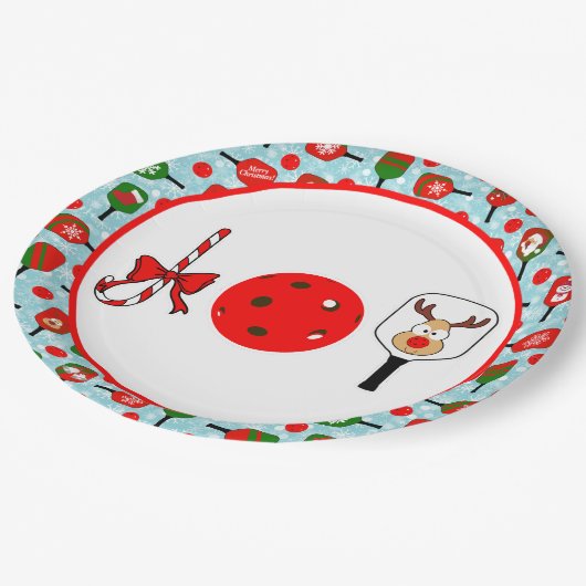 Pickleball Freude Weihnachts-Party Red Green auf B Pappteller (Schrägansicht)