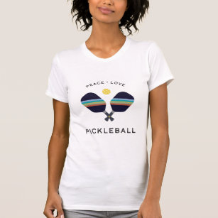 Pickleball, Frieden und Liebe gestreifte Paddle T-Shirt