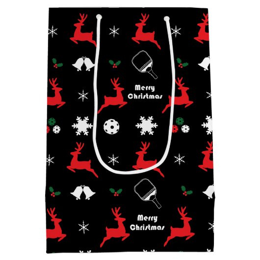 Pickleball Frohe Weihnachten 🎄 Schwarz Mittlere Geschenktüte (Rückseite)