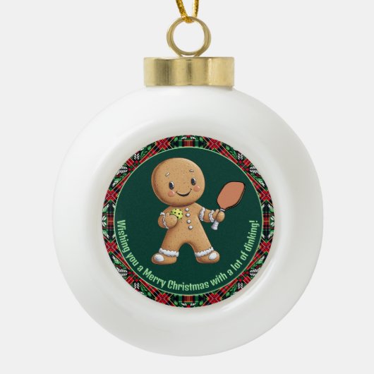 Pickleball 🎄 Frohe Weihnachten, Sondertext Keramik Kugel-Ornament (Vorderseite)