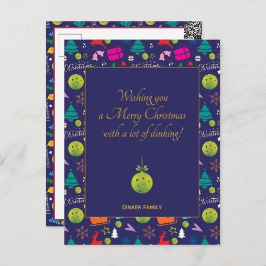 Pickleball 🎄 Frohe Weihnachten, Sondertext Postkarte (Vorne/Hinten)