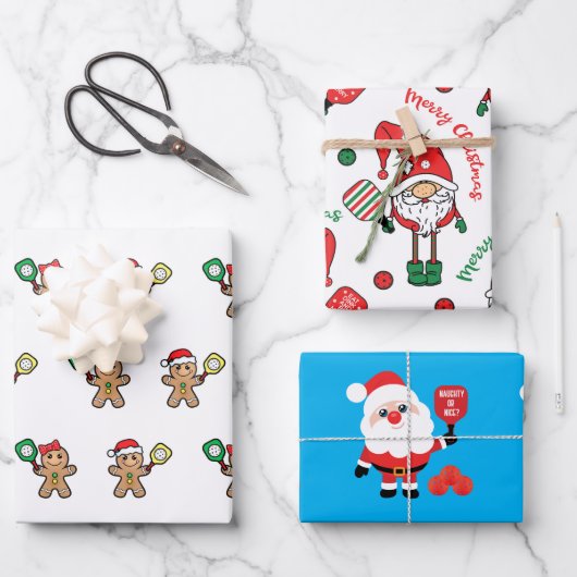 Pickleball 🎅 🎁 fröhliches Weihnachtswrapping Geschenkpapier Set (Vorderseite)