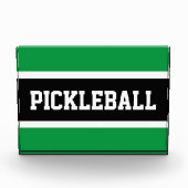 PICKLEBALL Fun Athletic Black Green White Stripes Fotoblock (Vorderseite)