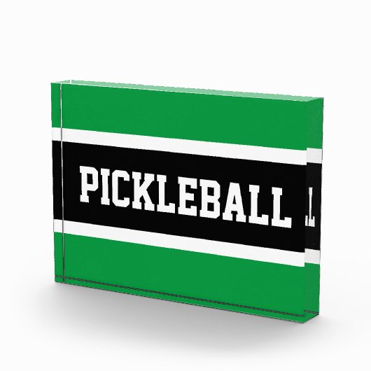 PICKLEBALL Fun Athletic Black Green White Stripes Fotoblock (Rechts)