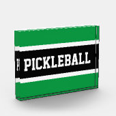 PICKLEBALL Fun Athletic Black Green White Stripes Fotoblock (Links)