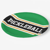 PICKLEBALL Fun Athletic Bold Green Black Stripes Pappteller (Schrägansicht)