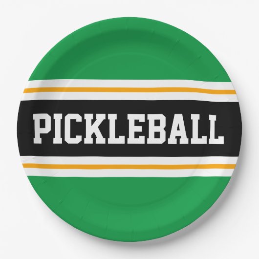 PICKLEBALL Fun Athletic Bold Green Black Stripes Pappteller (Vorderseite)