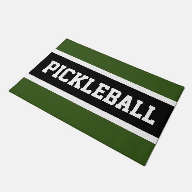 PICKLEBALL Fun Athletic Forest Green Black Streife Fußmatte (Schrägansicht)