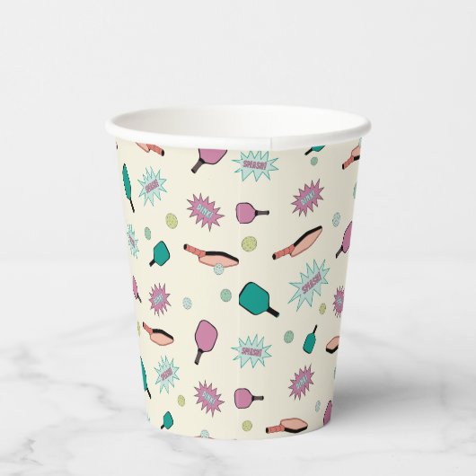 Pickleball! Fun farbiges Muster Pappbecher (Rechts)