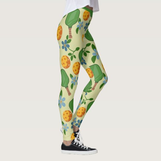 Pickleball Fun Leggings mit lebhaftem Blumengestei (Rechts)